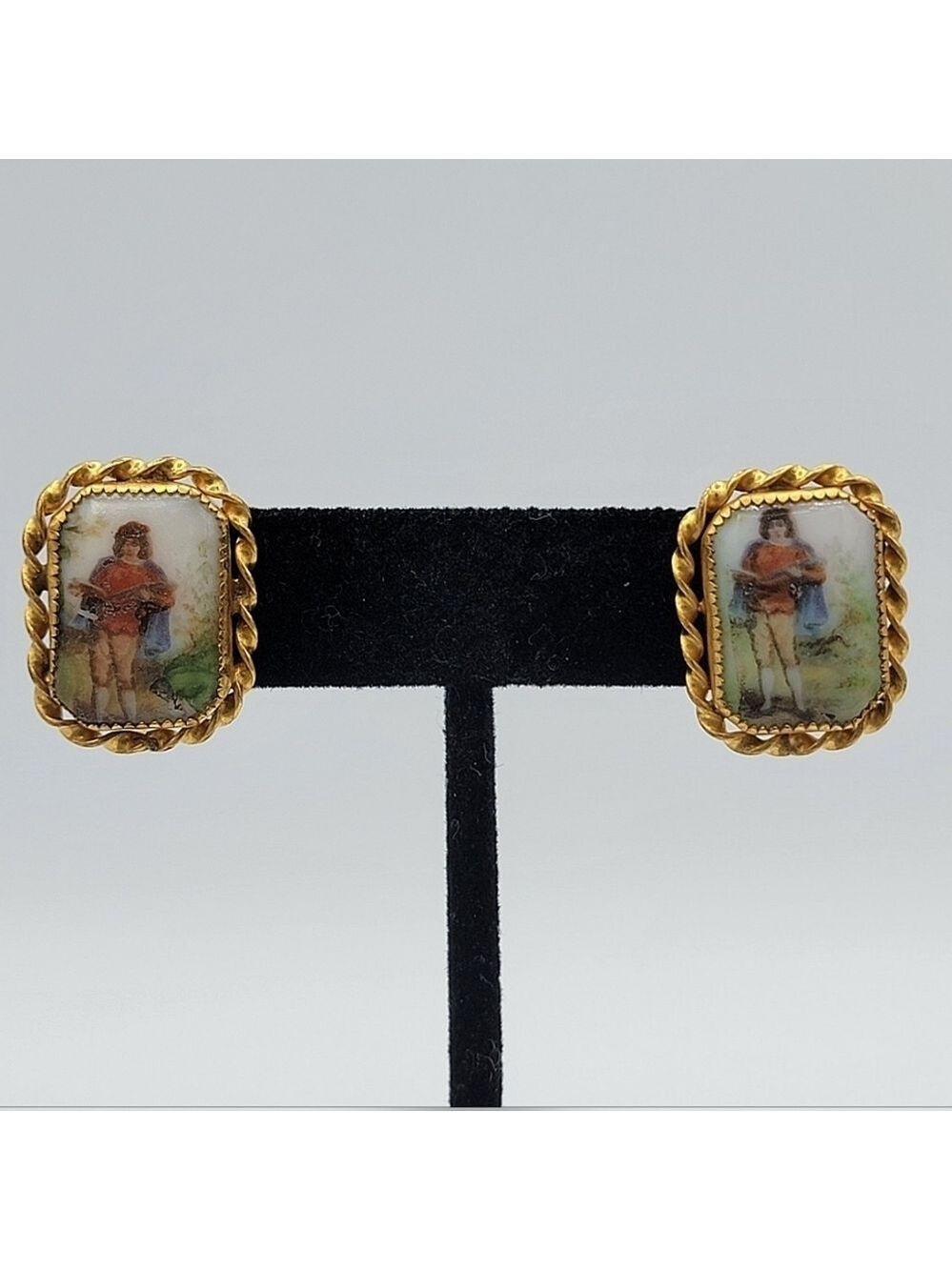 Vintage Earrings Porcelain Hand Painted #2294